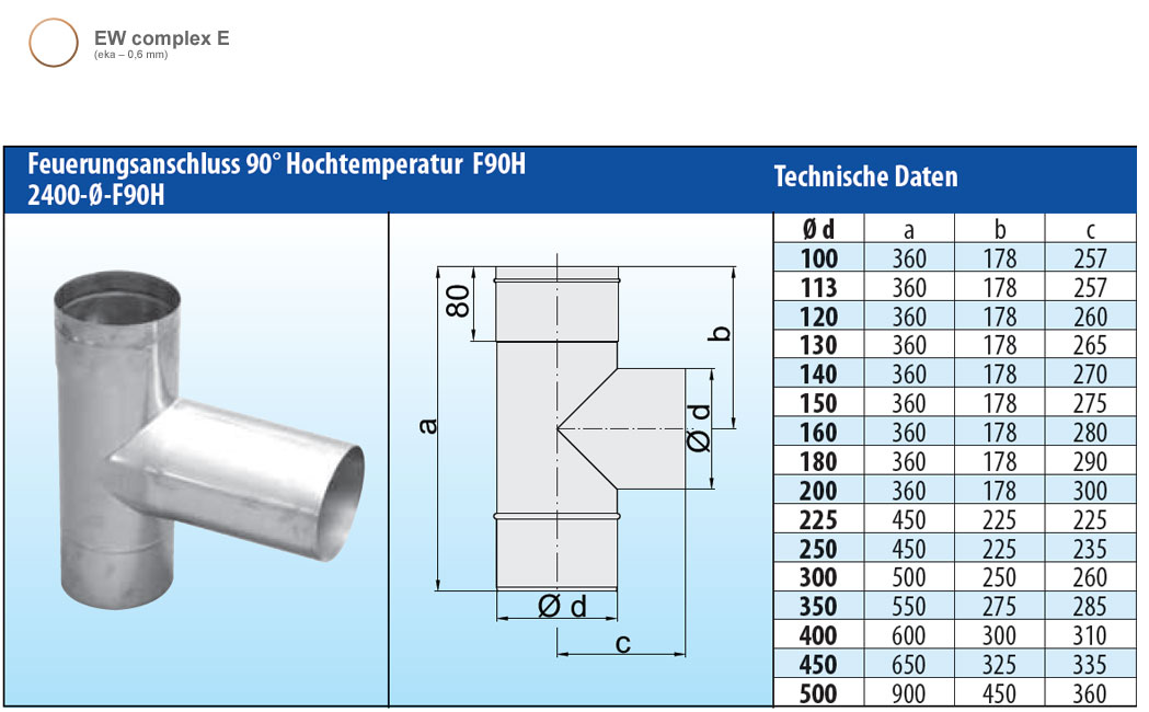 Feuerungsanschluss 90° Hochtemperatur einwandig - eka complex E